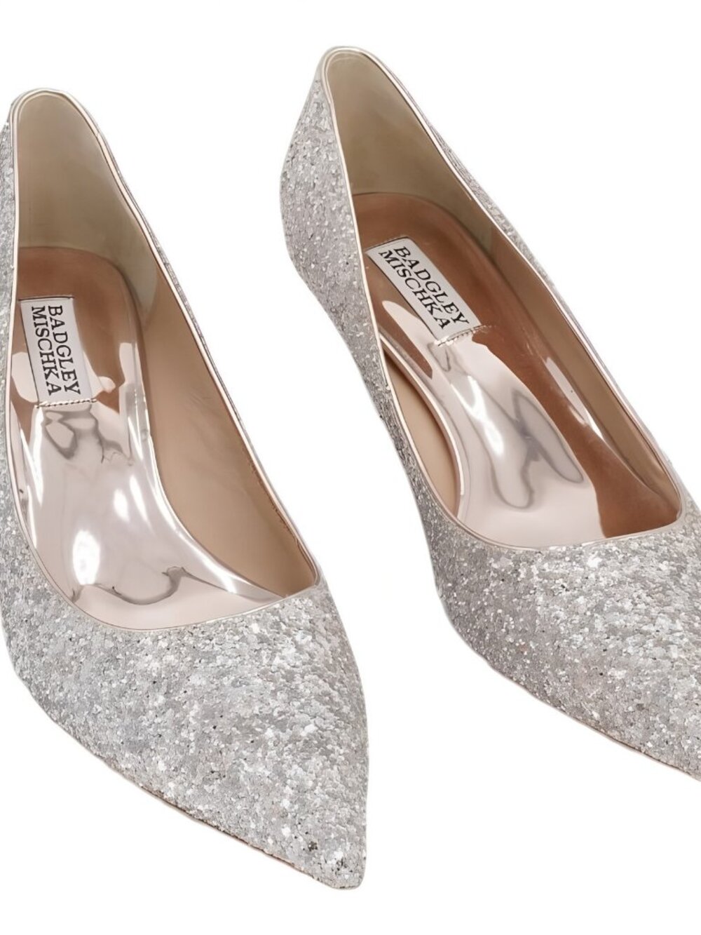 Badgley Mischka Women's Madison II Pump Kitten Heel Champagne Glitter Sz 8.5